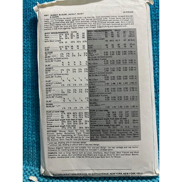 Butterick Sewing pattern 6041 suit A line skirt blazer shawl size 14 - Picture 3 of 8